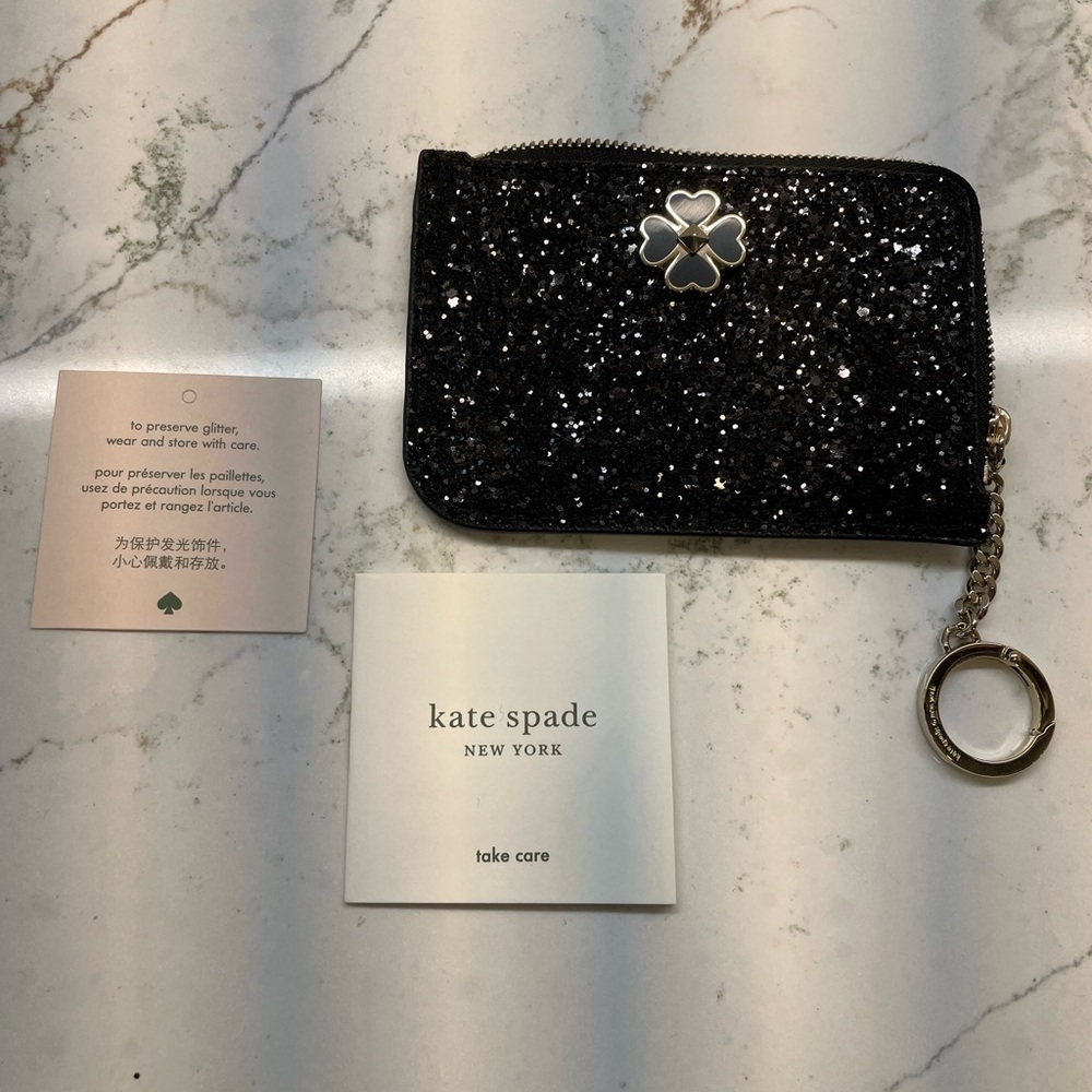 Kate Spade coin purse card holder black rock glitter